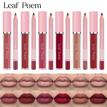 Bộ son môi 2 trong 1 Leaf Poem, son kem lì + chì kẻ viền môi, son tint nude lâu trôi chống nước, không phai, tạo lớp trang điểm môi nhung lì cho phụ nữ