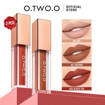 Bộ trang điểm son môi O.TWO.O gồm 2 thỏi son lì, son bóng nước chống nước, lâu trôi, không dính, giữ màu bền