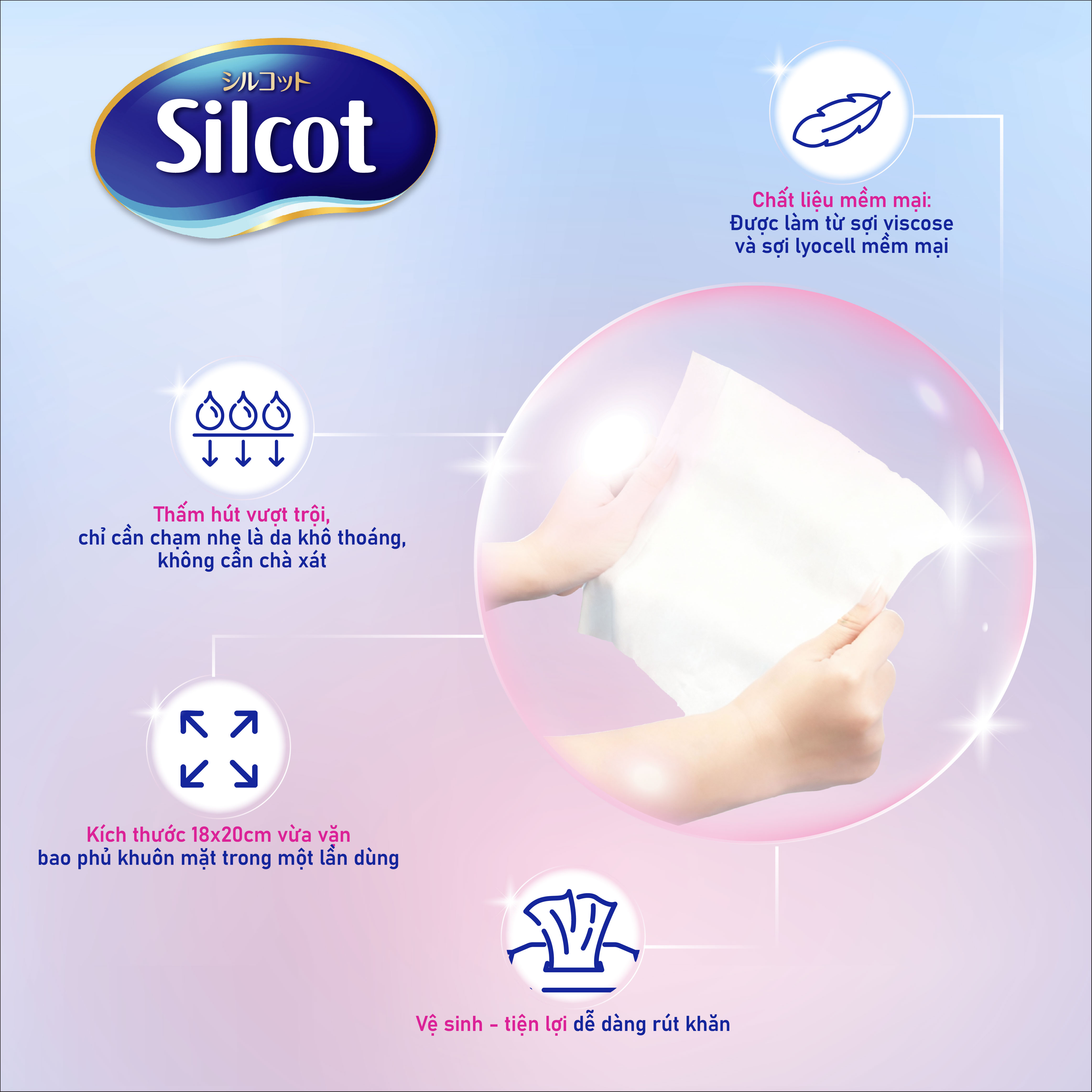 Khăn khô lau mặt Silcot Nhật Bản, giảm ma sát trên da, 80 miếng/gói