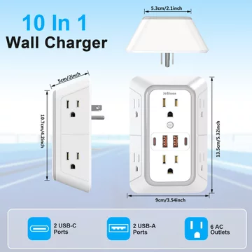 Bộ mở rộng ổ cắm Bảo vệ chống sét 6 ổ cắm với 4 cổng USB Bộ chuyển đổi đa năng