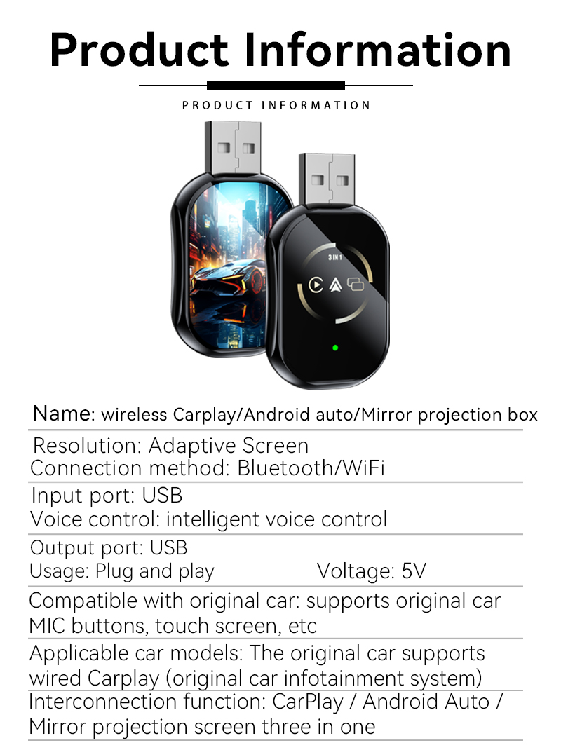 3 trong 1 Bộ chuyển đổi Carplay có dây sang không dây Mirror Link cho ...