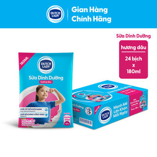 Thùng 24 Bịch Sữa Dinh Dưỡng Dutch Lady Hương Dâu 24x180ml