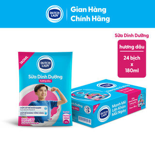 Thùng 24 Bịch Sữa Dinh Dưỡng Dutch Lady Hương Dâu 24x180ml