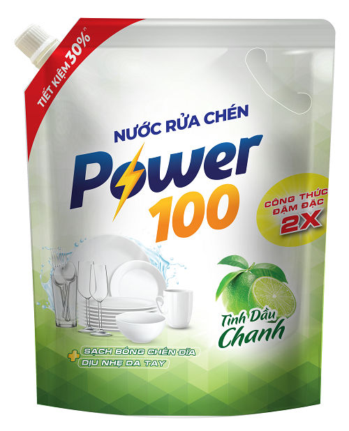 Nước rửa chén POWER100 Tinh dầu chanh 3.2kg
