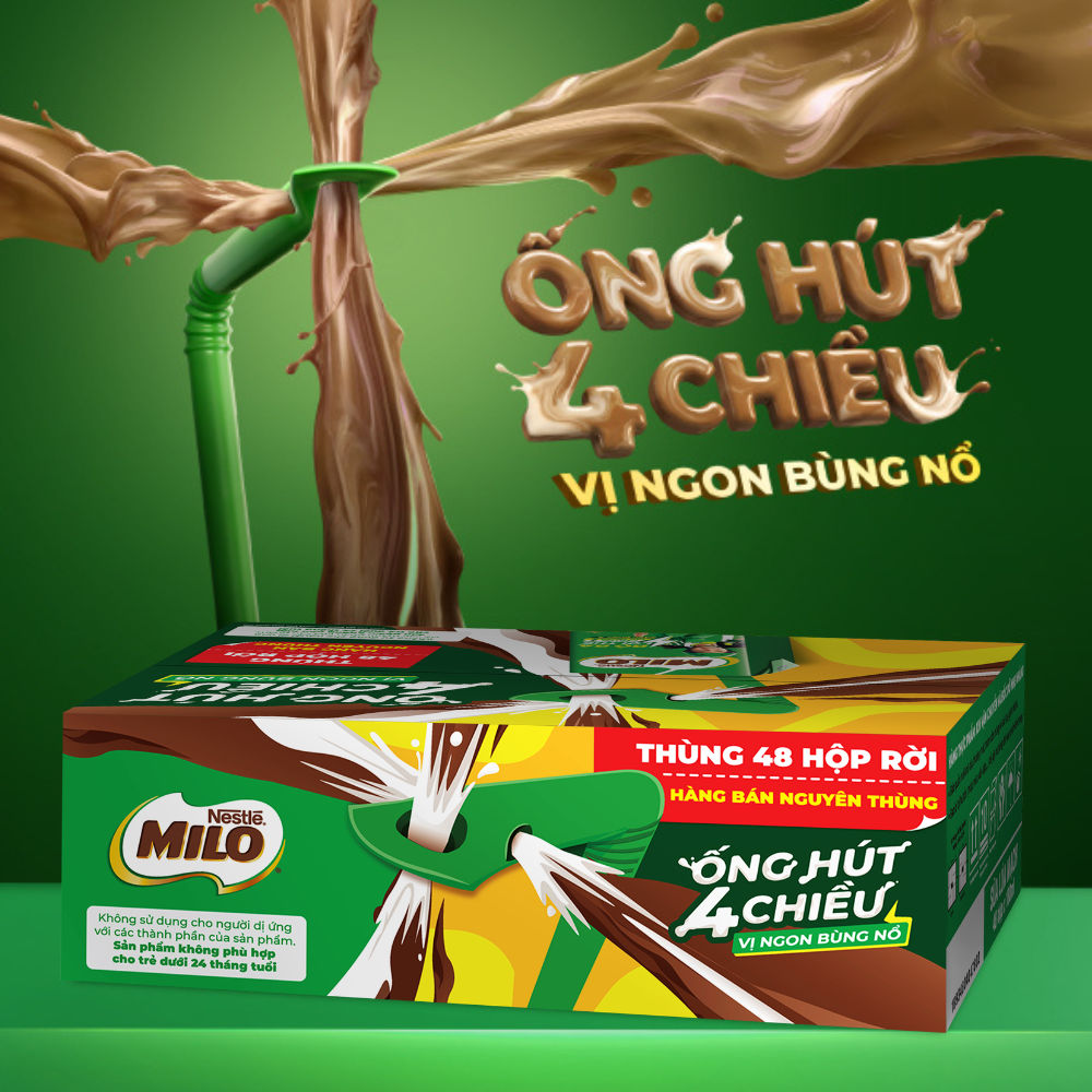 [Phiên bản ống hút 4 chiều] Sữa Lúa Mạch Nestlé MILO 48x180ml Không Màng Co