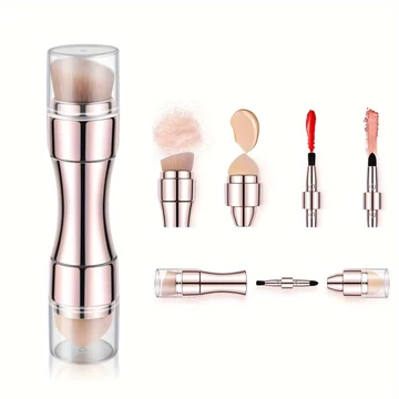 Bộ cọ trang điểm 4 trong 1 đa năng, bộ cọ trang điểm mini du lịch, bao gồm cọ phấn phủ, mút tán, cọ mắt và cọ môi, dễ dàng mang theo và cất giữ, phù hợp cho phụ nữ và các bạn gái trang điểm.
