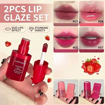 Bộ 2 thỏi son bóng Cappuvini 8 sắc thái, dưỡng ẩm, hiệu ứng gương, không phai màu, lâu trôi, son bóng bóng