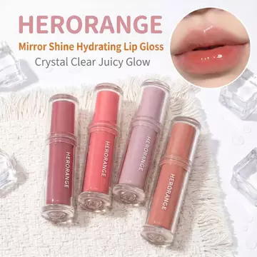HERORANGE Son Bóng Gương - Lì Hồng Nude Ánh Nhũ, Siêu Nhẹ Môi, Bóng Mọng, Phù Hợp Hàng Ngày, 4 Màu
