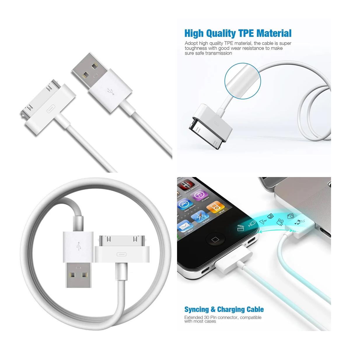 Cavo USB 30 Pin Per IPhone 4/4S, IPad 2/3, IPod – Bianco, 1m, Ricarica E Sincronia