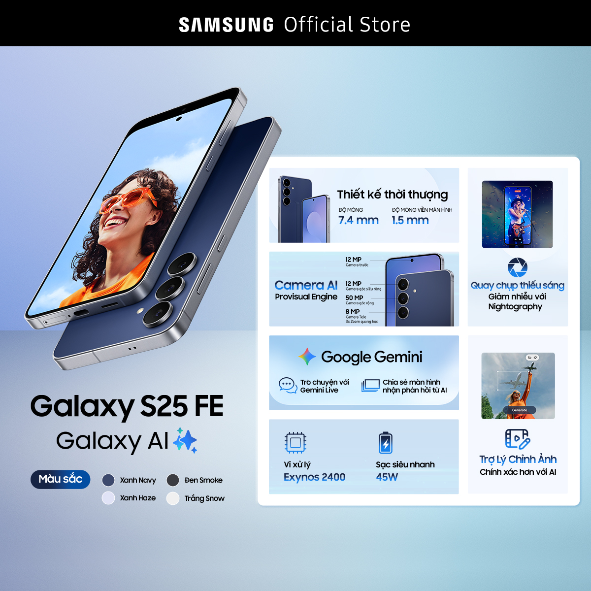 Combo Độc Quyền: Điện Thoại Samsung Galaxy S25 FE 128GB + Tai Nghe Samsung Galaxy Buds Core