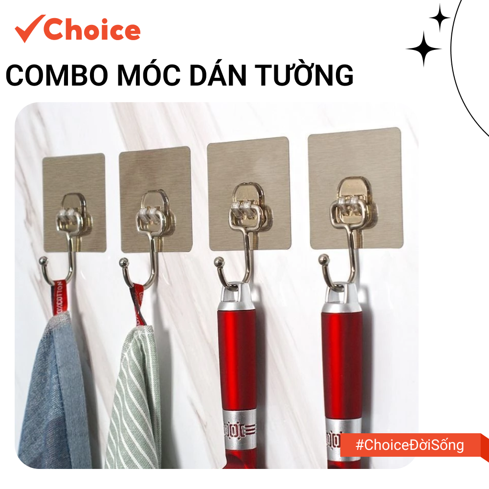 [Choice] Combo Móc Dán Tường LS1-2788-277 Chịu Lực, Siêu Dính, Treo Đồ, Vật Dụng Đa Năng, Inox 304