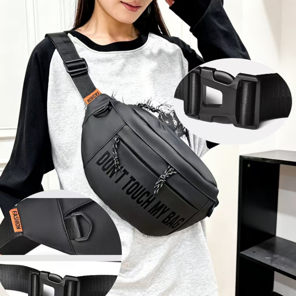  Túi đeo ngực thể thao streetwear in Don't Touch My BAG cho nam, dây đeo điều chỉnh, túi đeo hông chéo, phong cách fanny pack cho thanh thiếu niên, hoạt động ngoài trời