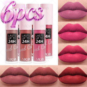 MCD Matte Lip Gloss 6 Bộ Màu Khỏa Thân Chất Lỏng Son Môi Chống Thấm Nước Lâu Dài Son Tint Màu Đỏ Son Trang Điểm Môi Men Mỹ Phẩm Hàn Quốc