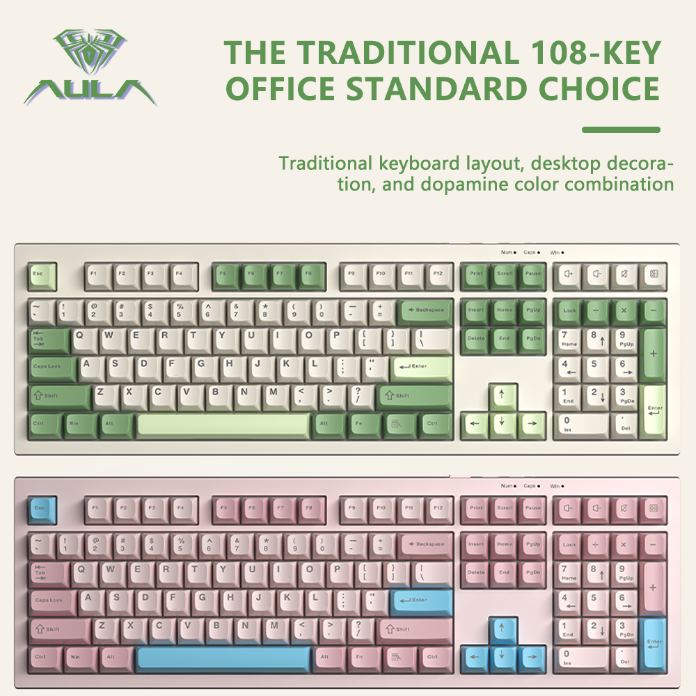 Bàn phím cơ màng Aula S102 đầy đủ số 100% | Bàn phím êm cho văn phòng/PC chơi game | USB-C có dây, đèn RGB, cấu trúc silicon kem, chân đế công thái học | BigBuy360 - bigbuy360.vn