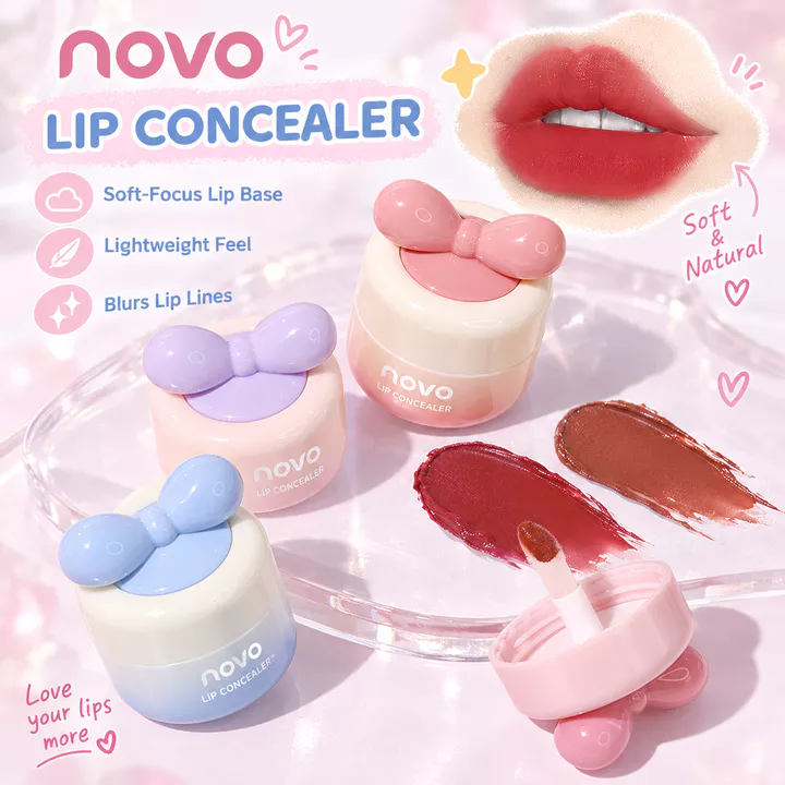 Kem bùn môi NOVO Bow‐knot, Son kem lì, Sắc tố cao, Kết cấu mềm mịn, Bền màu, Không khô môi, Trang điểm môi dễ thương, Son mini cho tiệc hàng ngày