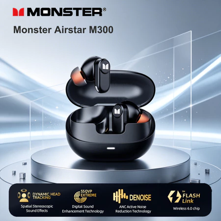 Tai nghe Monster M300 Tai nghe Bluetooth không dây Tai nghe mở ANC Giảm tiếng ồn Âm thanh nổi HiFi Độ trễ thấp Tai nghe chơi game điện thoại thông minh thể thao Tai nghe có Mic