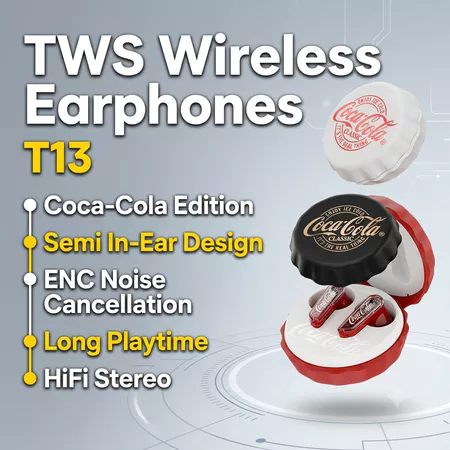 Tai nghe Coca-Cola T13 T13 Tai nghe không dây Bluetooth Thiết kế bán trong tai ENC Khử tiếng ồn Thời gian chơi dài Tai nghe âm thanh nổi HiFi dành cho điện thoại thông minh Tai nghe nhét tai