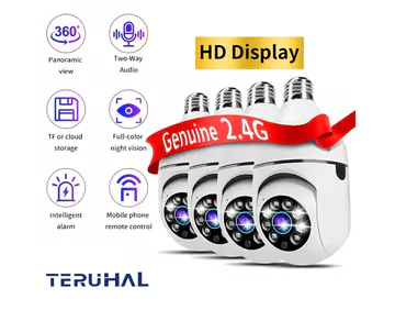 Camera 360° toàn cảnh độ phân giải siêu cao TERUHAL, hỗ trợ Wi-Fi, chống nước, có hồng ngoại quan sát ban đêm và chức năng theo dõi thông minh, camera E27, camera CCTC, camera thú cưng