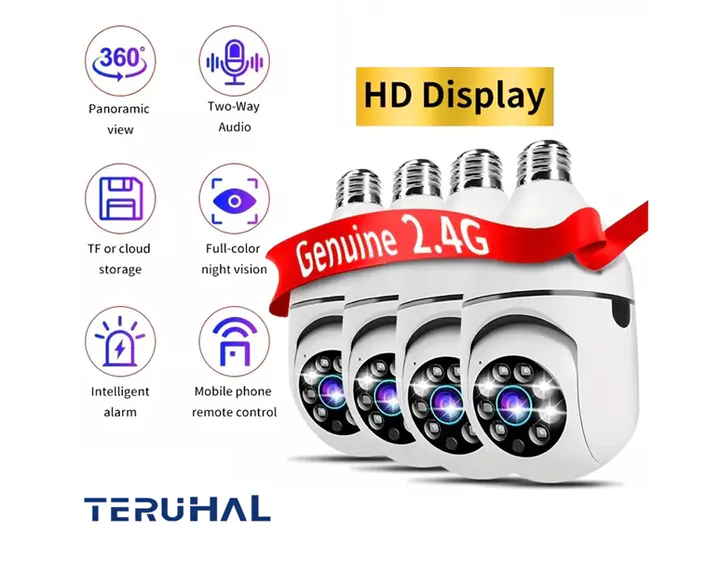 Camera 360° toàn cảnh độ phân giải siêu cao TERUHAL, hỗ trợ Wi-Fi, chống nước, có hồng ngoại quan sát ban đêm và chức năng theo dõi thông minh, camera E27, camera CCTC, camera thú cưng