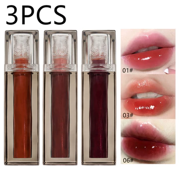 SHAQINUO 3 Bộ Son bóng gương phát sáng nước, Hiệu ứng môi thủy tinh dưỡng ẩm, Son Tint nhẹ mịn màng, Công thức không dính, Son môi ngân sách thân thiện cho người mới bắt đầu để nhìn hàng ngày