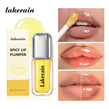 Lakerain Son Bóng Cay Làm Môi Đầy Hơn 4.5ml - Bóng Môi Tê Tê Cho Cảm Giác Môi Dày Với Chiết Xuất Capsicum & Nắp Gương Bạc