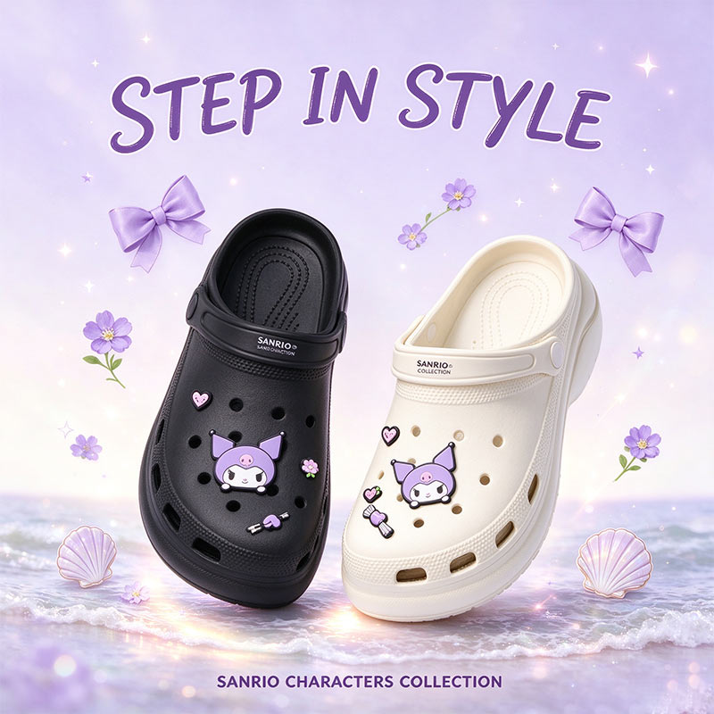 MINISO Dép thời trang nữ Sanrio Kuromi đế vừa, trắng/đen, size 37-40 ...