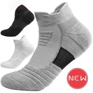 Tất thể thao nam | Tất chống trượt chạy bộ & đi xe đạp | Ngắn & Giữa Chèo | Đen / Trắng / Xám, 1 Cặp