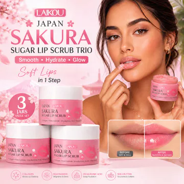 LAIKOU Nhật Bản Tẩy tế bào chết môi Hoa anh đào 18g Bộ 3 thỏi son dưỡng đường Tẩy tế bào chết dưỡng ẩm làm mềm mịn môi nứt nẻ