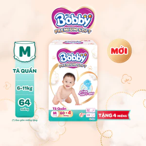 Tã Quần Bobby Premium Soft M60+4 - Tặng miếng ngẫu nhiên