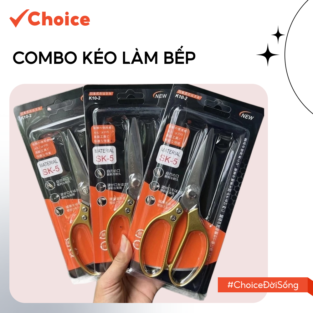 [Choice] Combo Kéo Làm Bếp Đa Năng LS1-2807-854 Chất Liệu Thép, Cán Hợp Kim Cao Cấp