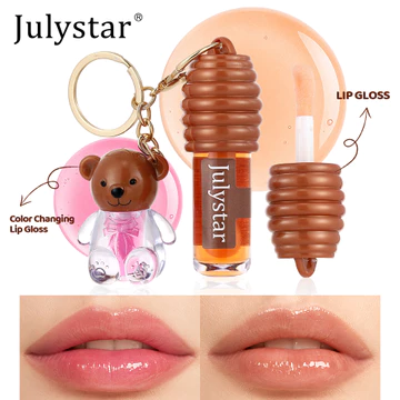 Son dưỡng môi Honey Bear móc khóa, dầu son môi đổi màu theo pH, son trang điểm môi di động dễ thương, son bóng ánh nhũ tự nhiên