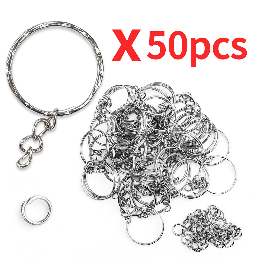 Bộ 50 Móc Khóa Chia 25 Mm Có Dây Xích - Móc Khóa Kim Loại Đơn Giản - Móc Chìa Khóa Nhẫn Phần Có Vòng Nhảy Mở Và Đầu Nối - Phụ Kiện Đựng Chìa DIY