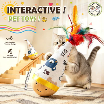 Đồ chơi mèo lật ngược - Thiết bị vui chơi tự giải trí giúp thư giãn. Gậy đồ chơi lông vũ cho mèo. Bóng đồ chơi cho mèo. Đồ chơi thú cưng.