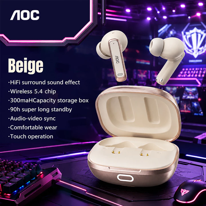 Tai nghe AOC ACT4611 Tai nghe Tai nghe Bluetooth trong tai nhẹ Tai nghe âm thanh Cranial Cavity Tech Thiết kế chống rò rỉ Trình điều khiển tổng hợp 13mm Tai nghe kết nối BT5.4 ổn định Tai nghe nhét ta