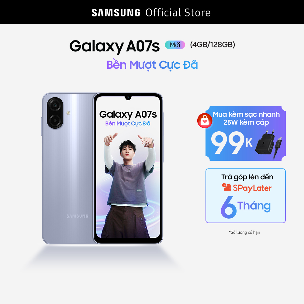 Điện thoại Samsung Galaxy A07s LTE (4+128GB), kèm sạc