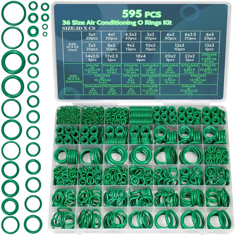  Bộ vòng chữ O điều hòa không khí, 36 kích cỡ 595 chiếc, bộ vòng chữ O điều hòa không khí, bộ lựa chọn cho máy nén sửa chữa ống nước ô tô A/C, ID: 3-22mm