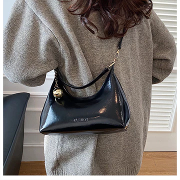 Women's Vintage PU Leather Underarm Bag – Chain Strap, for Work, Black