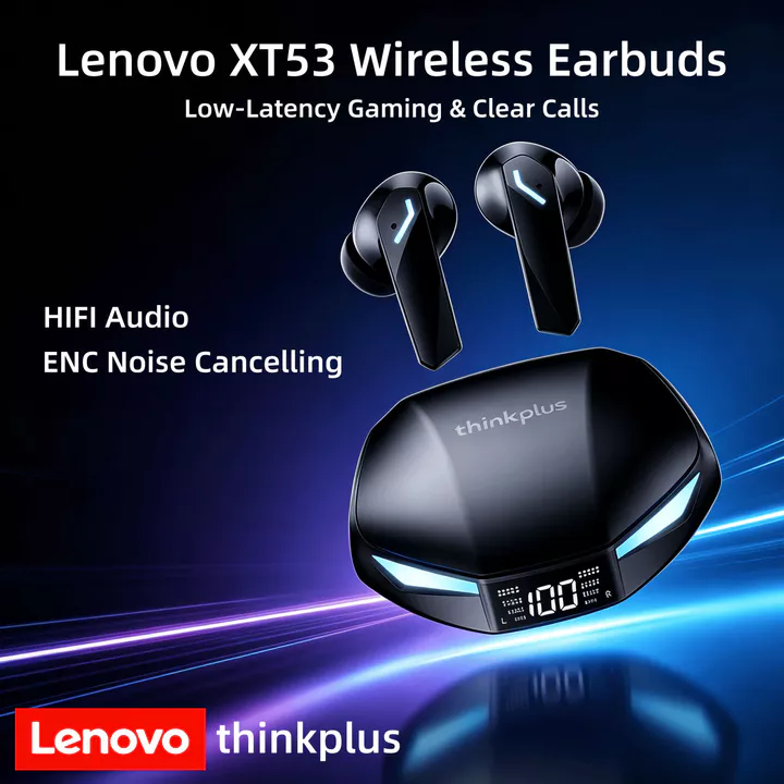Tai nghe Lenovo XT53 Tai nghe nhét tai Bluetooth không dây Tai nghe chơi game Màn hình LED có độ trễ thấp Tai nghe HiFi Tai nghe âm thanh nổi Điều khiển cảm ứng Âm nhạc Tai nghe sử dụng hàng ngày