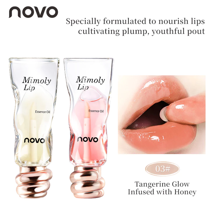 Dầu dưỡng môi NOVO Lip Essence Oil làm căng bóng môi, dưỡng ẩm sâu, không dính, kết cấu dạng nước, phục hồi môi khô nứt, tạo lớp trang điểm môi căng bóng cho chăm sóc hàng ngày