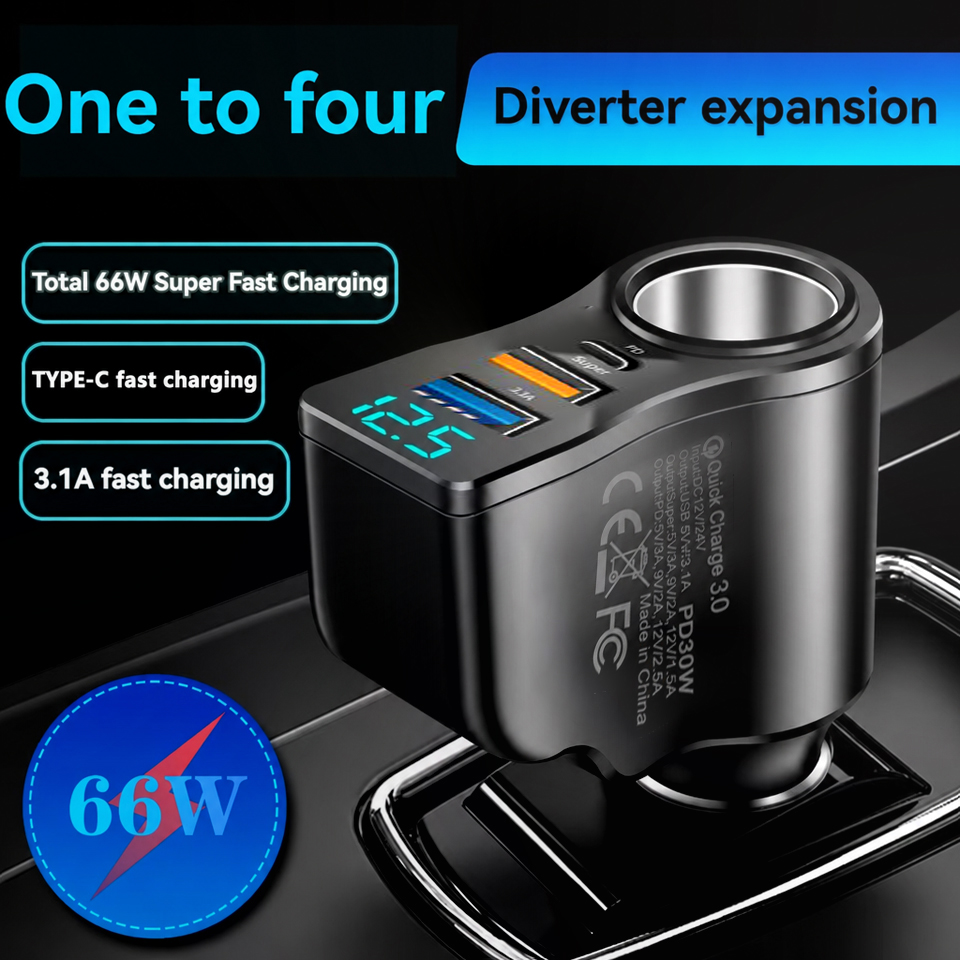 Bộ sạc xe hơi USB kép 66W với bộ chuyển đổi đa màn hình kỹ thuật số