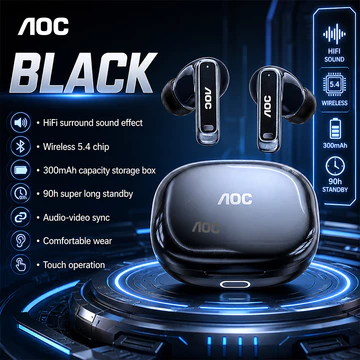 Tai nghe AOC ACT4611 Tai nghe Tai nghe Tai nghe Tai nghe Tai nghe Bluetooth không dây Siêu rộng Âm thanh nổi Cuộc gọi HD Độ trễ thấp Vỏ sạc tiện lợi Nút điều khiển Tai nghe
