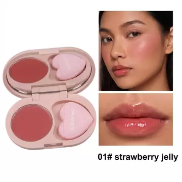 HERORANGE Phấn má 3-trong-1 kiêm má hồng & son bùn 2-trong-1, hiệu ứng mịn mờ tự nhiên, tích hợp mút & gương tiện chỉnh trang mọi lúc mọi nơi, lựa chọn trang điểm chính hãng giá phải chăng