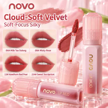 NOVO Cloud-Soft Velvet Matte Lip Gloss Sắc tố cao Thoáng khí Vết bẩn môi nhẹ Lip Mud Multi-use Lip Make, Blush, và Contour