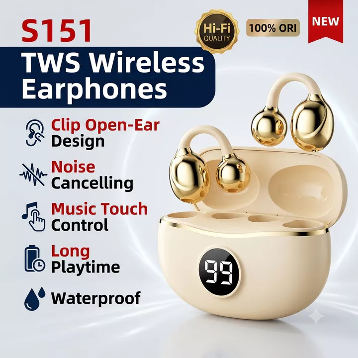 Tai nghe S151 Tai nghe Tai nghe Bluetooth Kẹp không dây Tai nghe mở Tai nghe khử tiếng ồn Âm nhạc Điều khiển cảm ứng Tai nghe nhét tai Thời gian chơi dài Chống nước Chất lượng cao Thoải mái