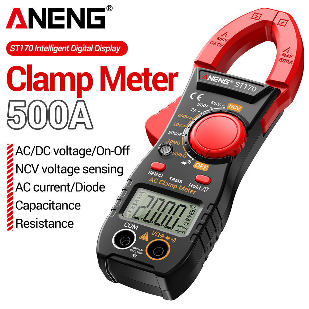 ANENG Một Bộ Đồng Hồ Kẹp Kỹ Thuật Số ST170, 1999 Đếm Điện Áp AC / DC NCV Độ Chính Xác Cao Không Tiếp Xúc 500A Diode Tụ Điện Trở Công Cụ