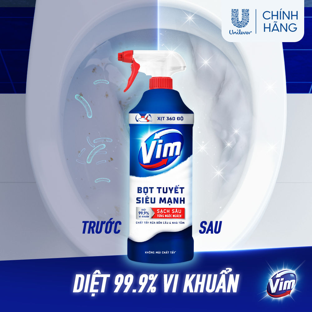 Bọt Tuyết Siêu Mạnh Tẩy Bồn Cầu và Nhà Vệ Sinh Vim | Diệt 99,9% Vi Khuẩn (500ml)