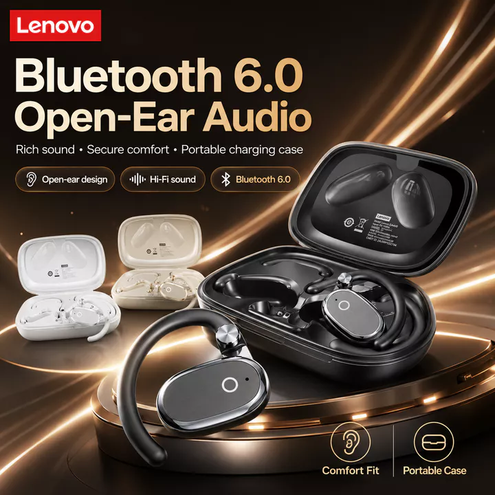 Tai nghe Lenovo Tai nghe Tai nghe Tai nghe mở Tai nghe Bluetooth 6.0 Không dây An toàn Móc tai Phù hợp với âm thanh HiFi Hộp sạc di động Tai nghe thể thao thoải mái