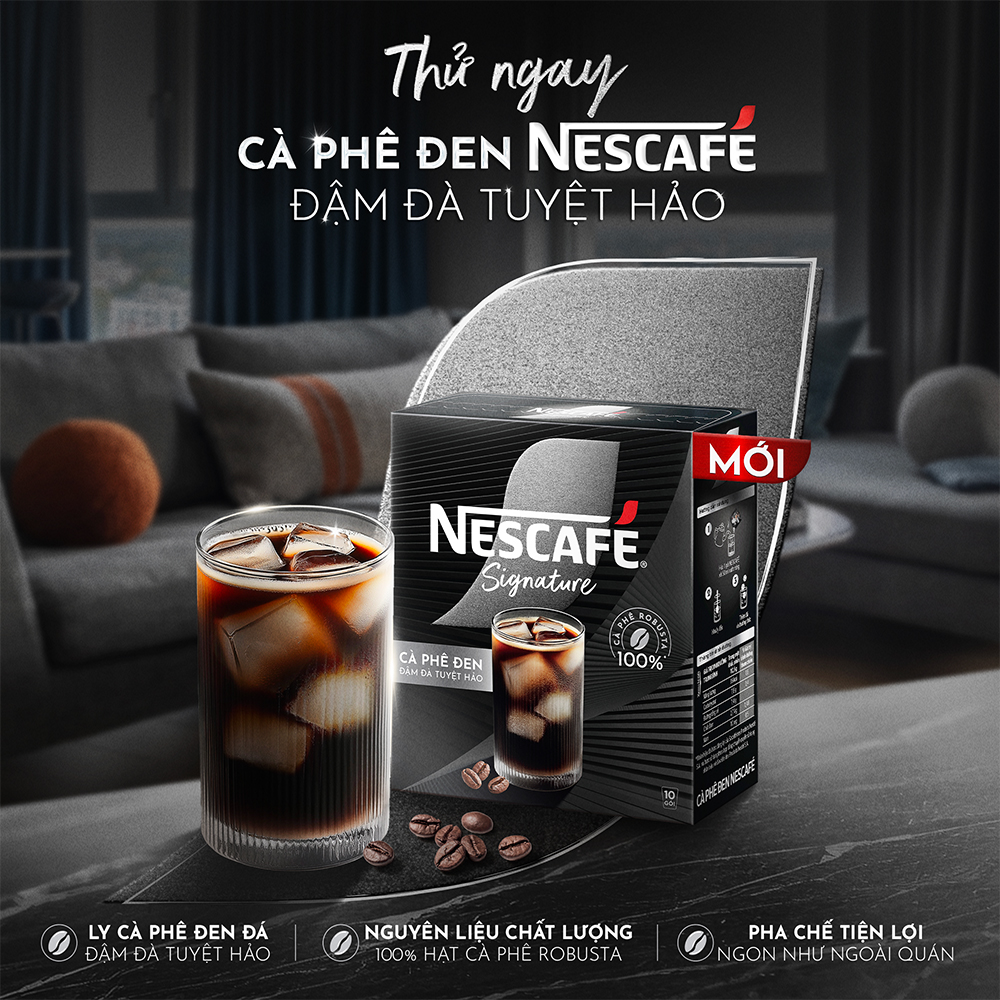 [GRO - Quà tặng không bán] Cà phê đen hòa tan NESCAFÉ Signature Hộp 10 gói ĐẬM ĐÀ TUYỆT HẢO