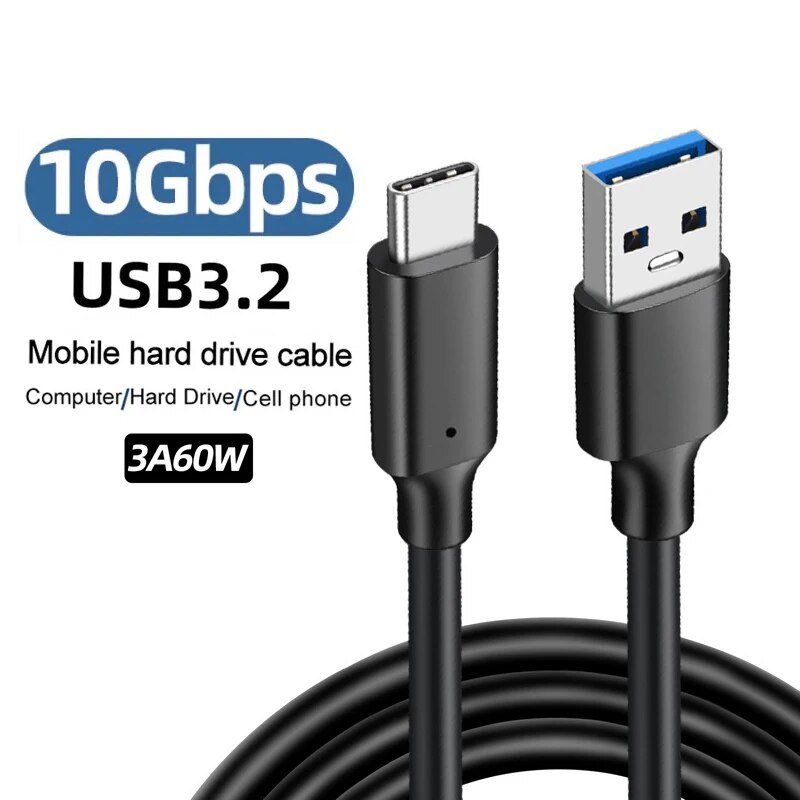 Cáp USB 3.2 10Gbps Type-A sang USB-C 3A 60W Truyền dữ liệu sạc nhanh cho ổ cứng SSD QC 3.0 Gen2