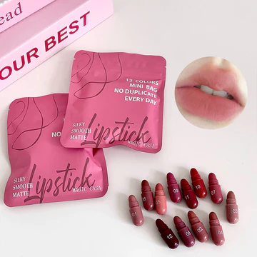 MAGIC CASA 12 Màu Viên Son Môi Bộ Mini Matte Son Môi Tự Nhiên Lâu Dài Chống Dính Cốc Son Môi Chống Thấm Nước